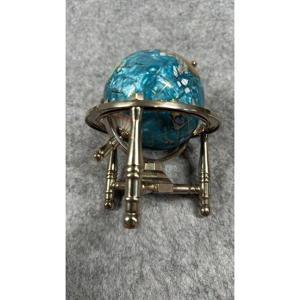 Multicolor Rotating Desktop Globe w Silver Tone Metal Holder